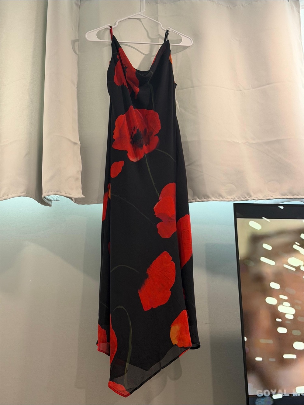 Dynamite Black Slip Dress with Red Floral Print
